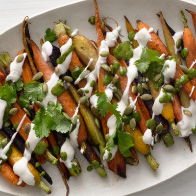 roasted carrots with carrot-top sauce and chipotle yogurt