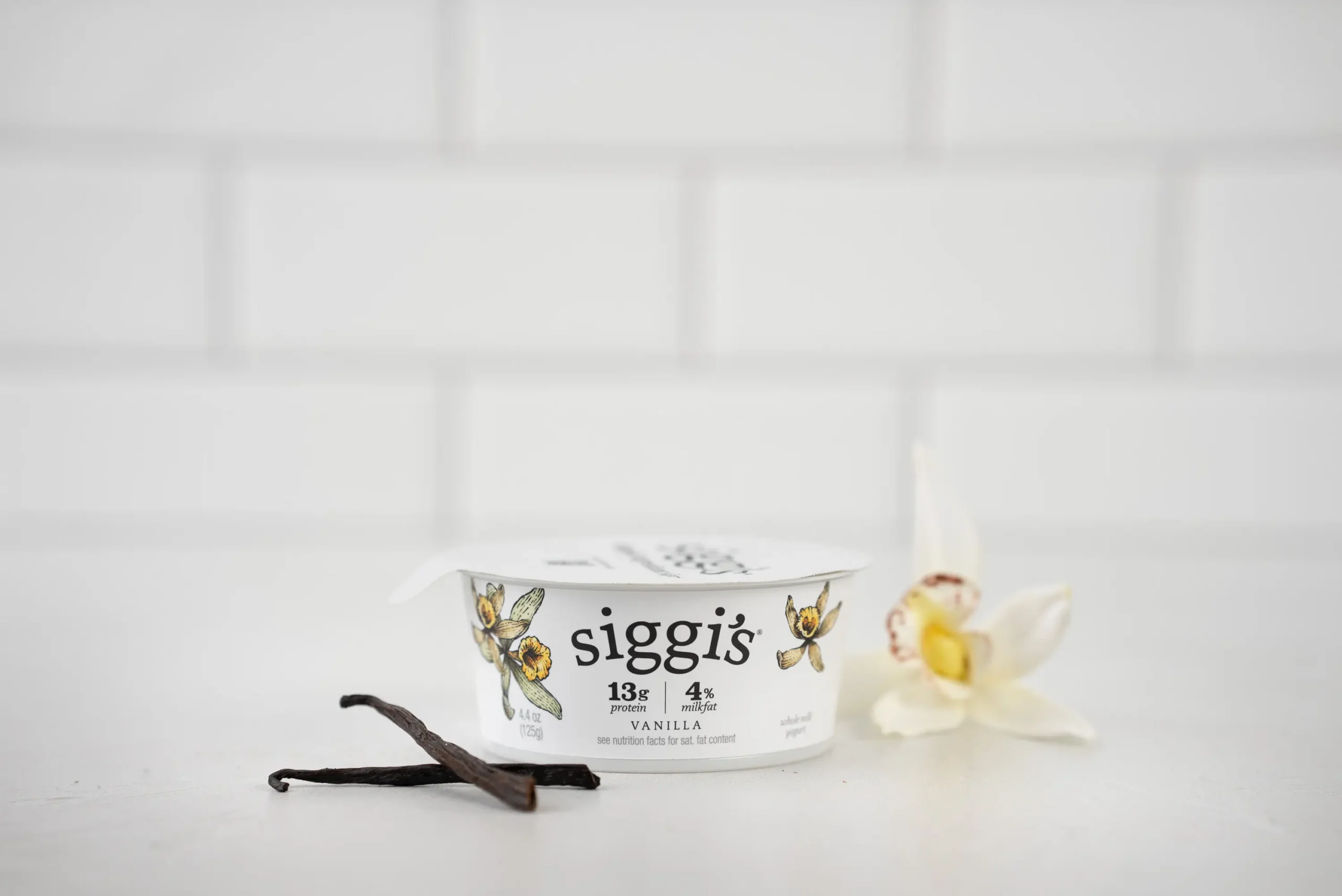 siggi's vanilla 4% skyr on counter
