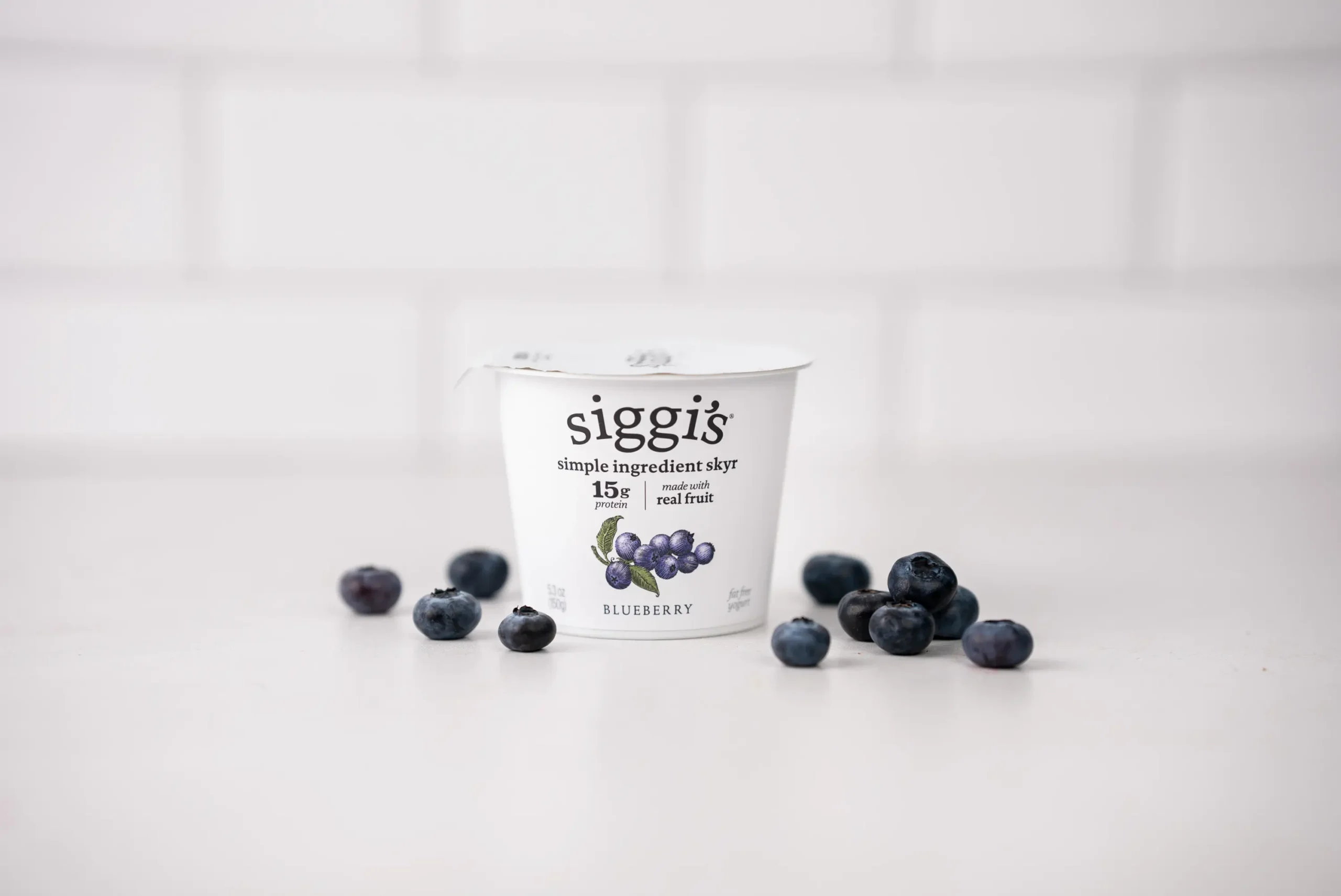 siggi's blueberry skyr on counter