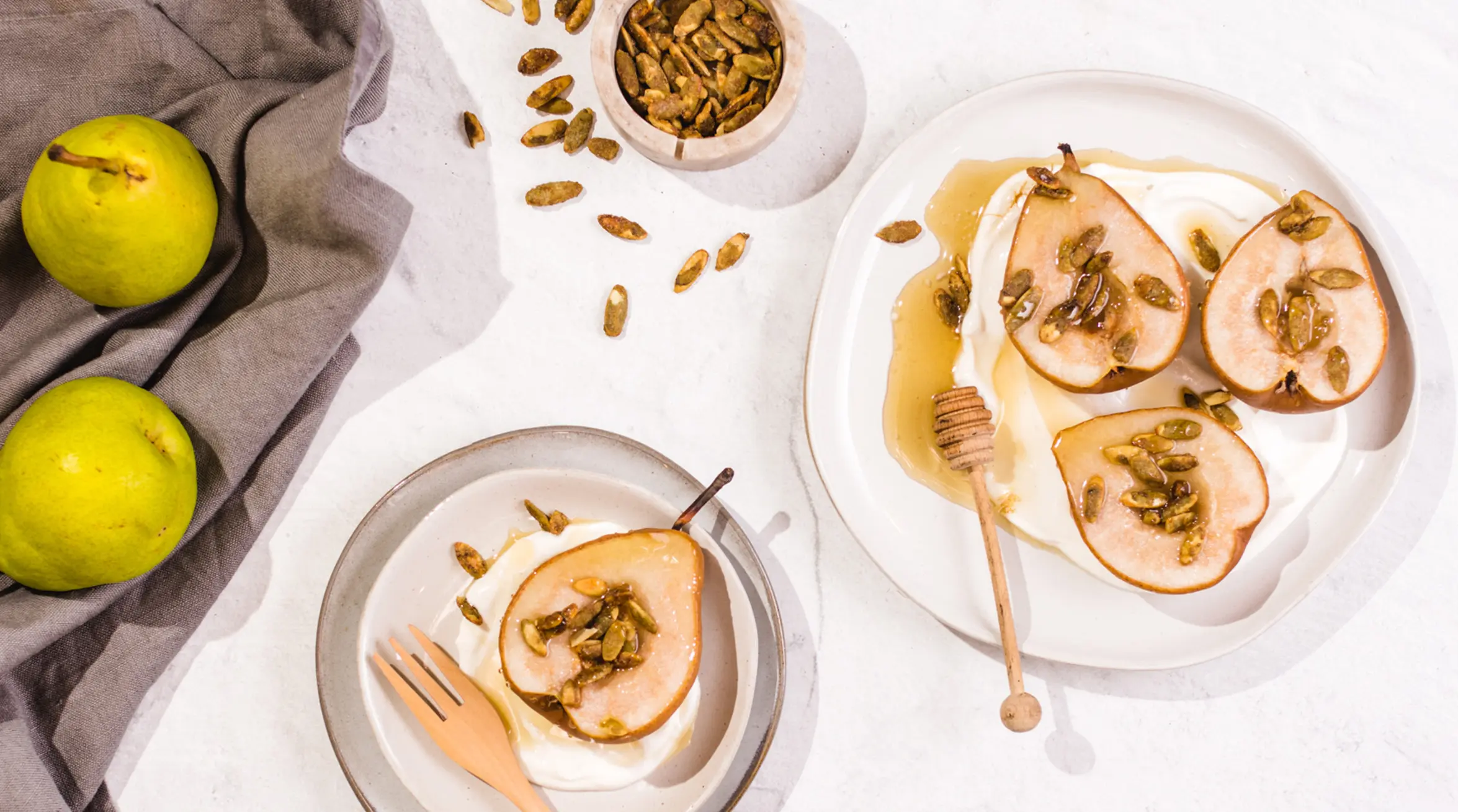 baked pears over vanilla skyr