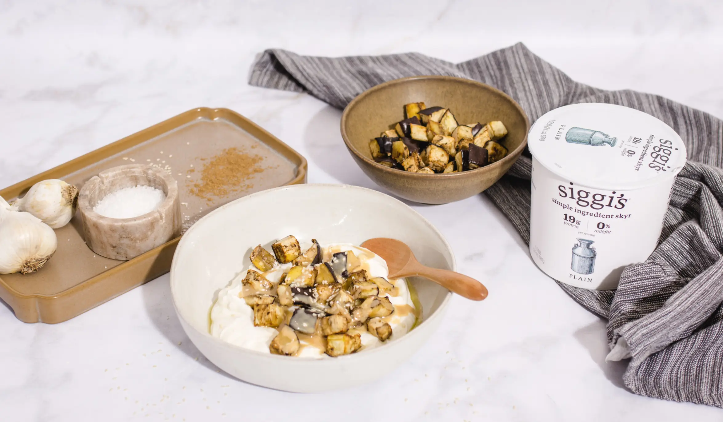 roasted eggplant skyr bowl
