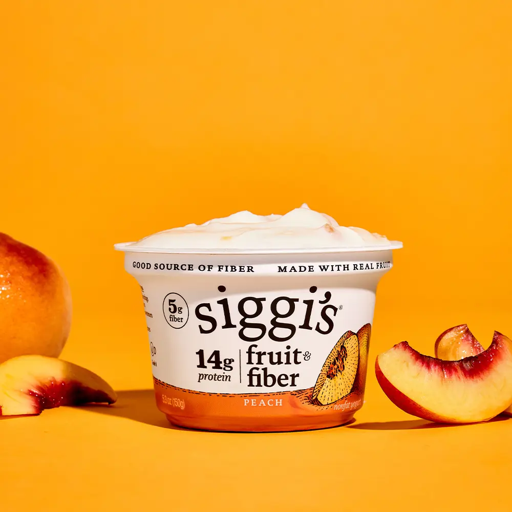 fruit & fiber peach nonfat skyr with fruit