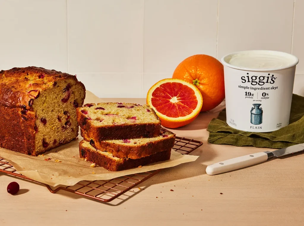 orange cranberry bread made with siggi's