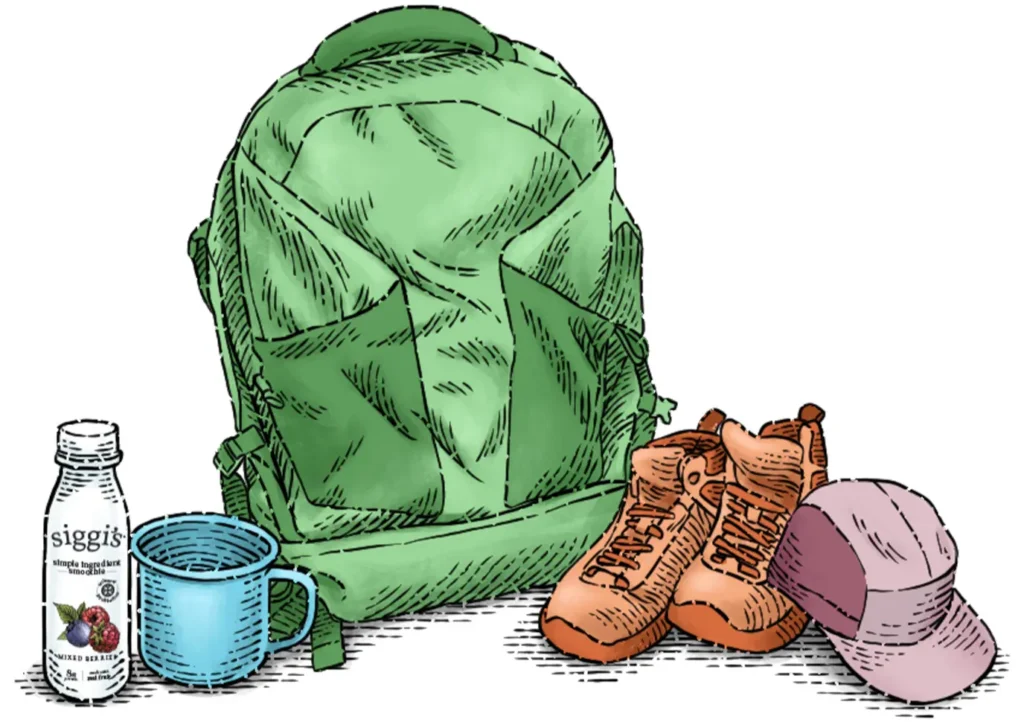 illustration of siggi's drinkable yogurt and school bag