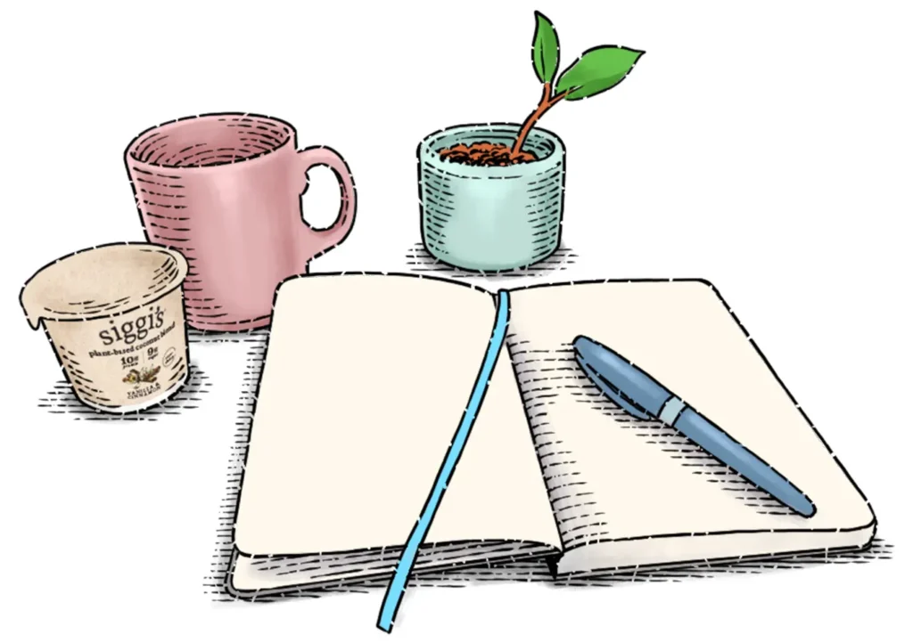 illustration of siggi's yogurt and journaling items